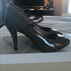 Grey peep toe heels